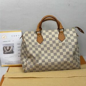LOUIS VUITTON Damier Azur 30 Canvas Speedy Handbag Made in France.